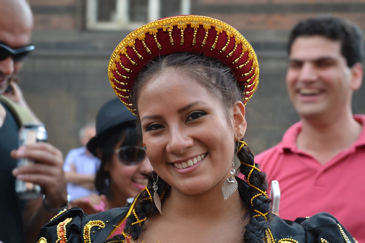 Close up of a dancer at the Copenhagen Carnival after the end of the Strøget Parade.