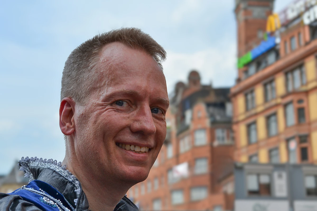 Portrait of a man dancing the Bolivian traditional dance "Caporal"
